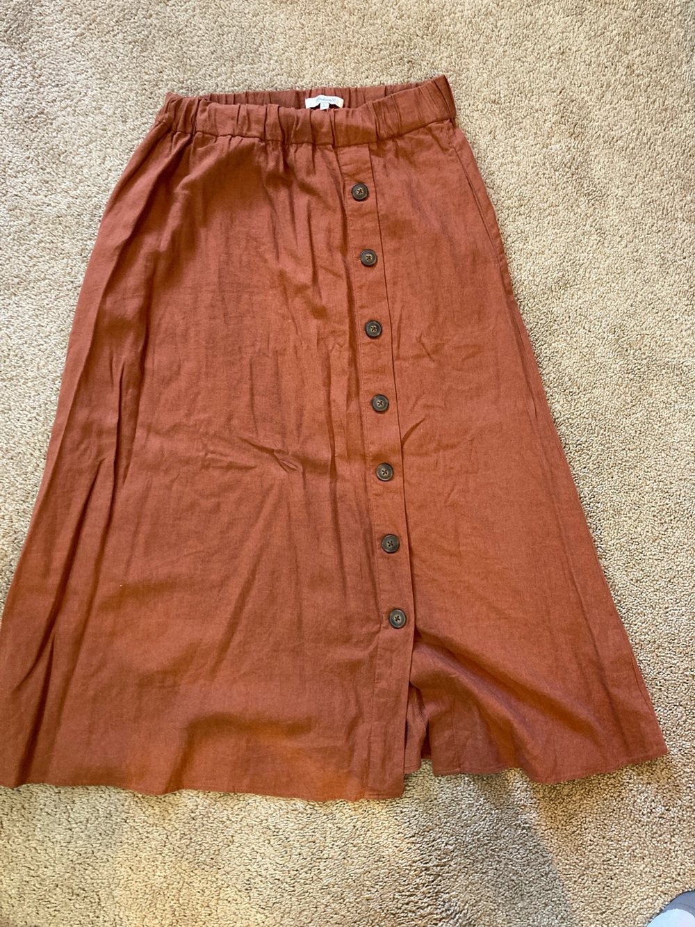 Madewell Button-Front Rust Brown Midi Skirt